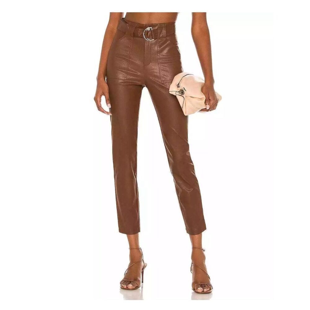 Superdown Womens Chanice Faux Leather Belted Trouser Pants Size Small